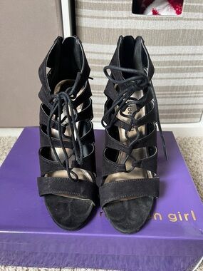 Madden Girl Black Lace-Up Cutout Heels